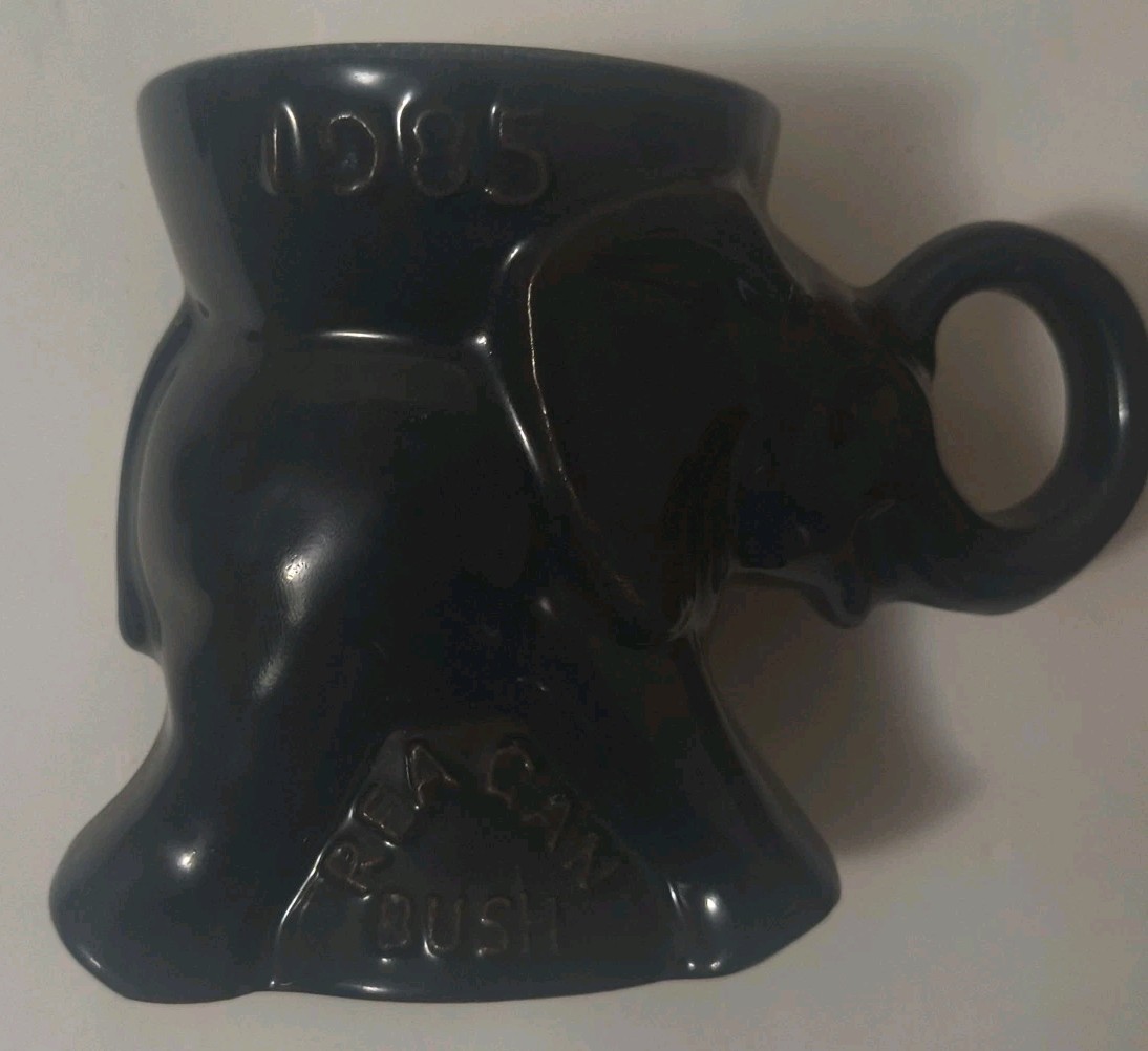 1985 Frankoma Reagan Bush GOP Elephant Mug Dark Blue