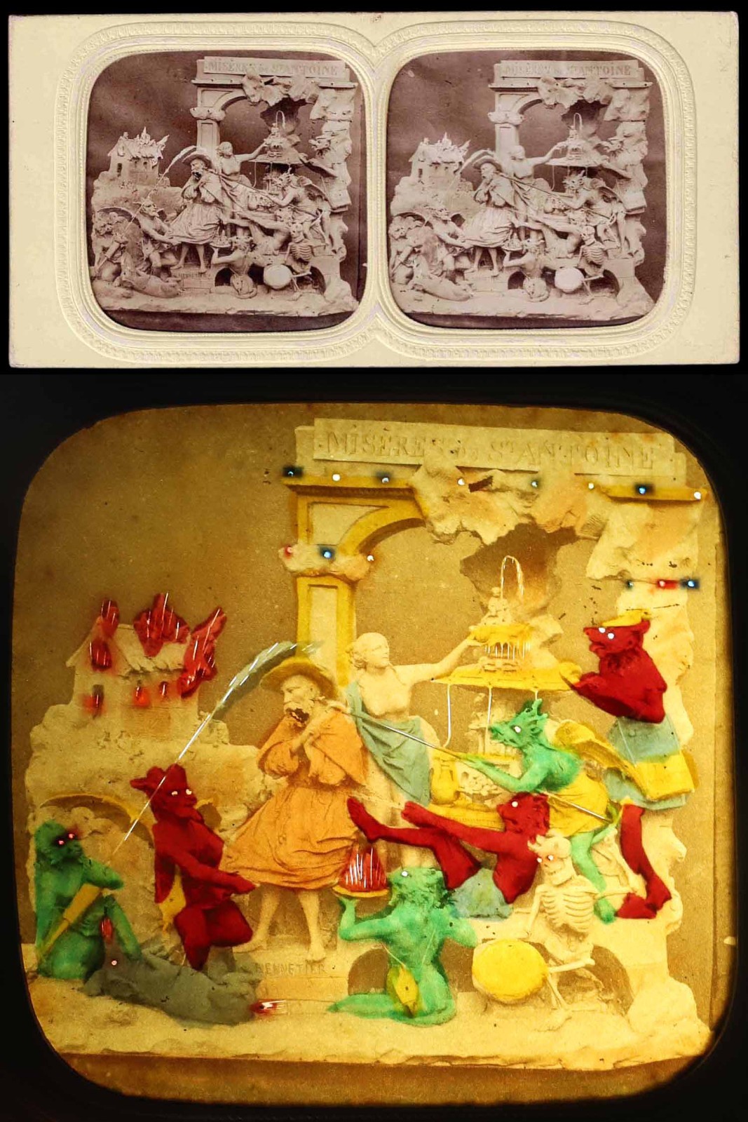 French DIABLERIE stéréoscopic - MISÈRES DE ST ANTOINE c.1860