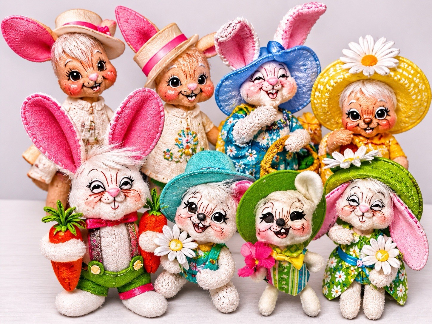Annalee Rabbit Mouse Spring Dolls Lot Of 8 Pieces