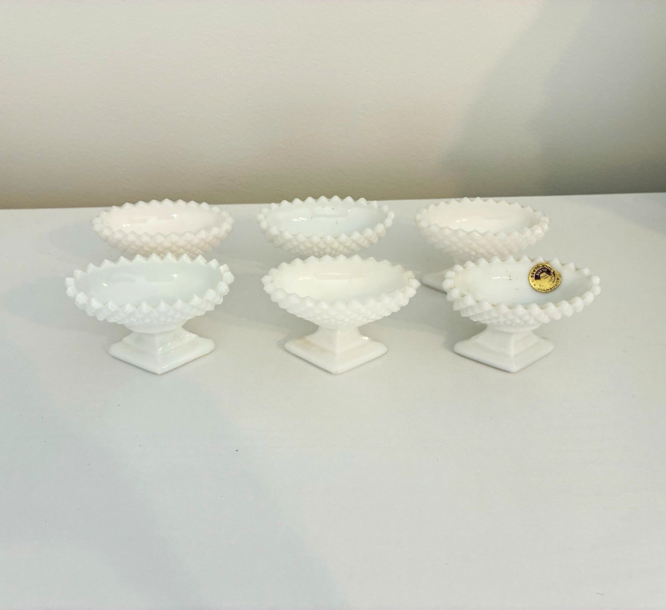 Westmoreland Milk Glass Hobnail Open Salt Cellars Pedestal Set of 6 Westmoreland Milk Glass Hobnail Open Salt Cellars Pedestal Set of 6