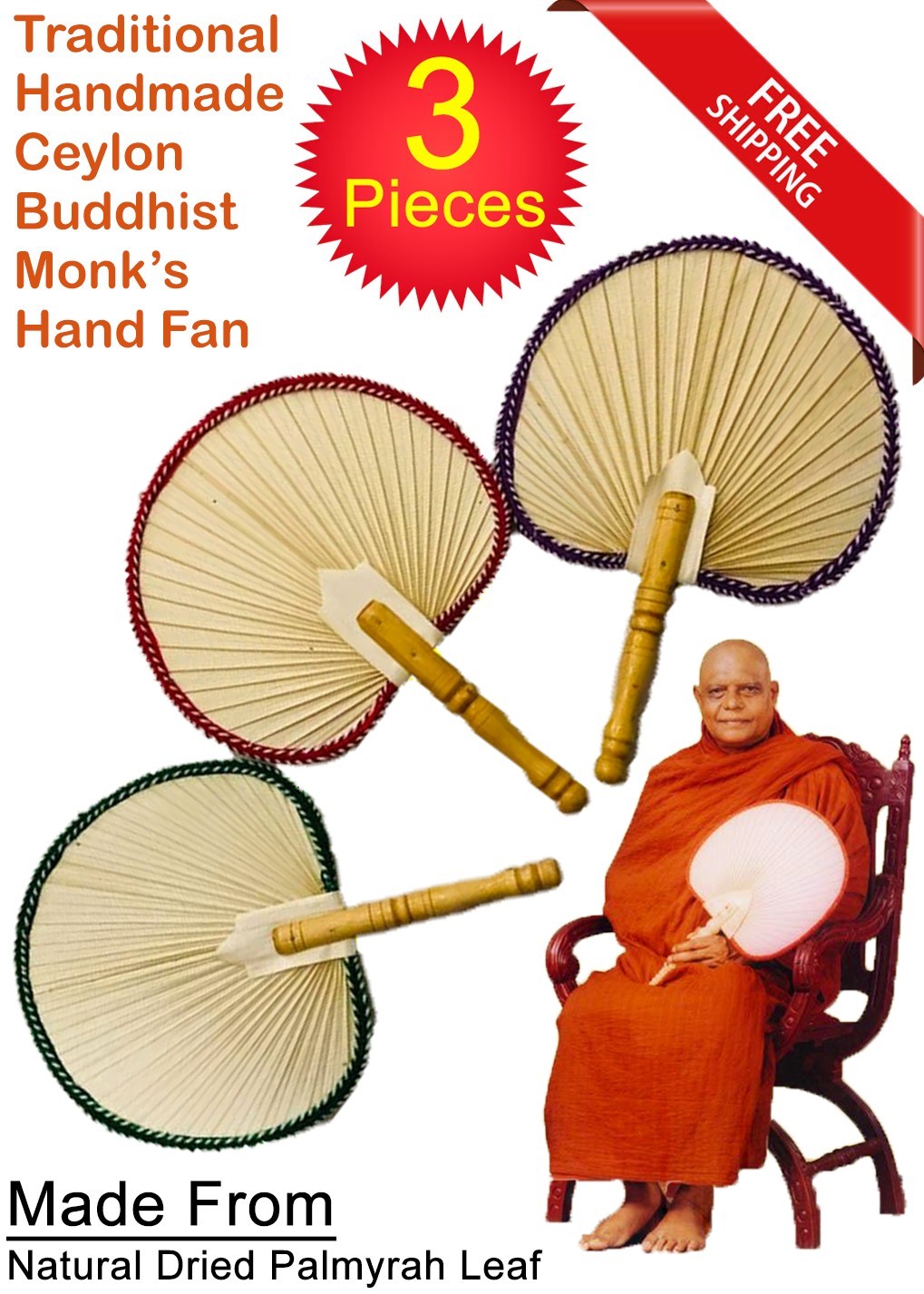 Monk Fan Buddhist Watapatha Robe Offering Atapirikara banda Puja Items Gift 3pcs