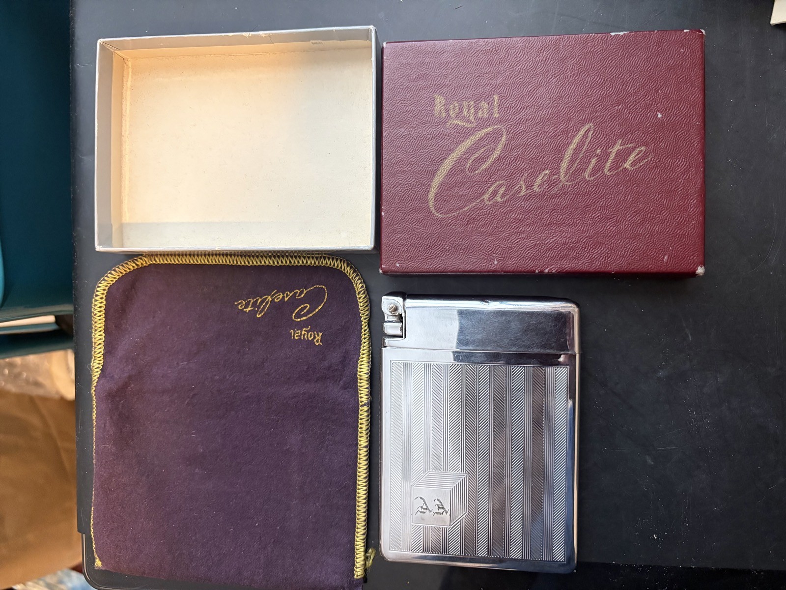 Vintage Royal Caselite Cigarette Case and Lighter with Box & Pouch