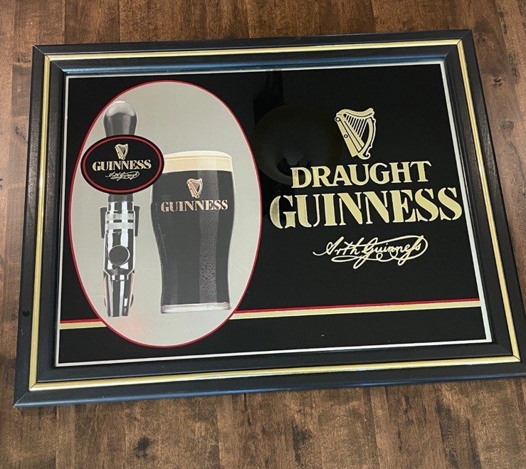 Vintage Guinness Draught Glass Bar Mirror With Arthur Guinness Signature RARE