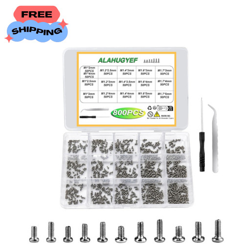800PCS Tiny Electronics Screws Kit M1-M1.7 Pan Head Machine Screws Assortment