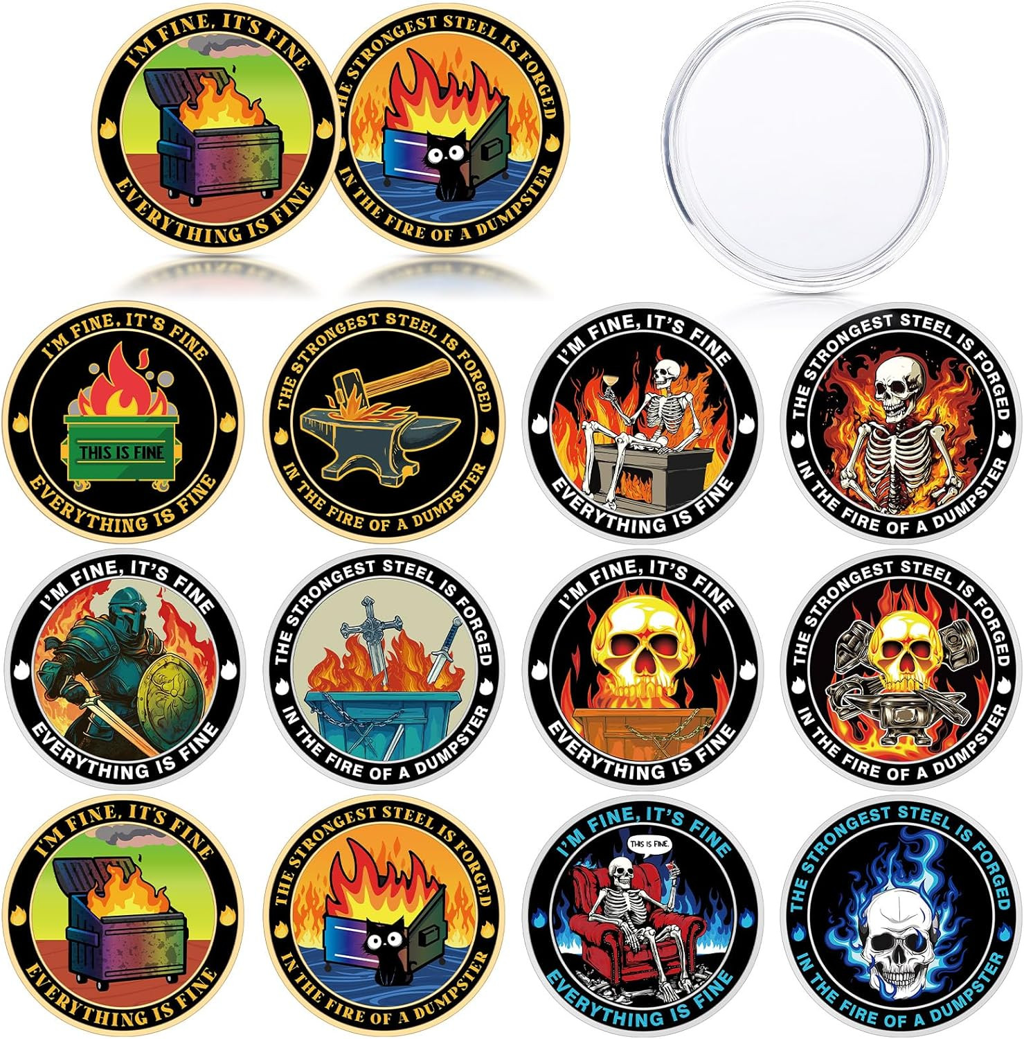 12 Pcs Dumpster Fire Challenge Coins, 1.57'' Double Sided 12 Pcs Dumpster Fire Challenge Coins, 1.57'' Double Sided