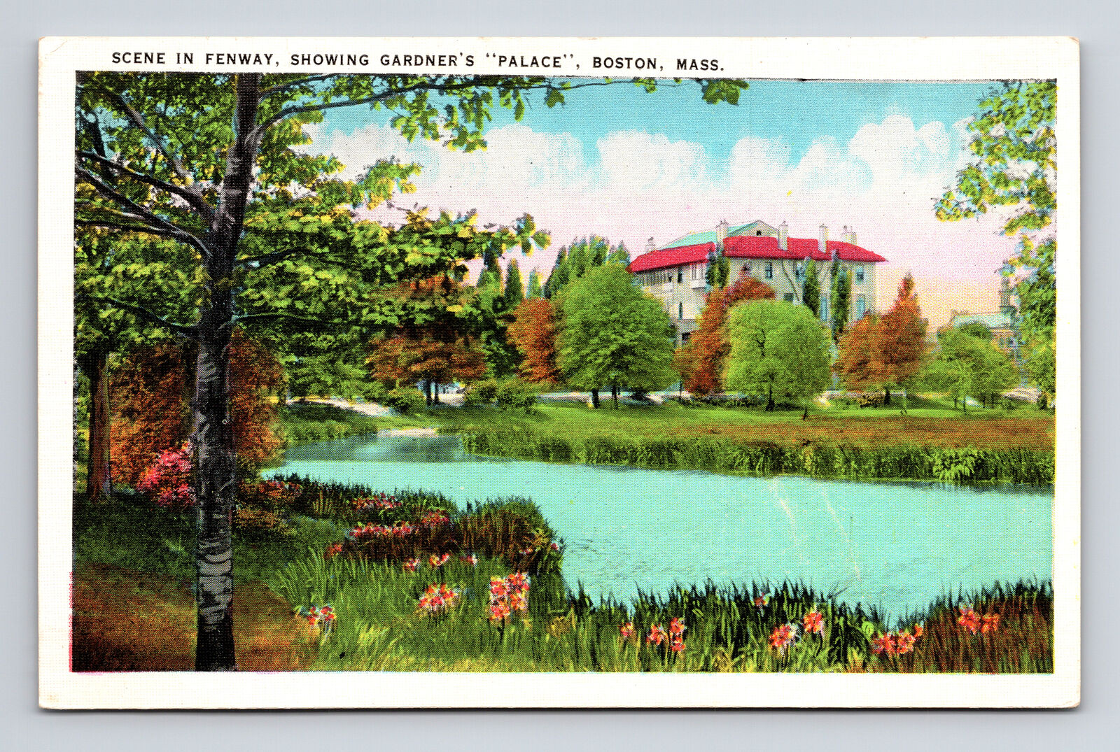 Linen Postcard Boston MA Massachusetts Fenway Park Gardner's Palace