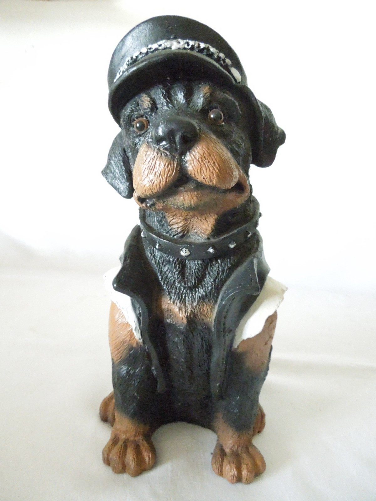 Vintage Rottweiler Biker Dog Statue in Leathers & Hat Heavy Resin 11 1/2 Vintage Rottweiler Biker Dog Statue in Leathers & Hat Heavy Resin 11 1/2