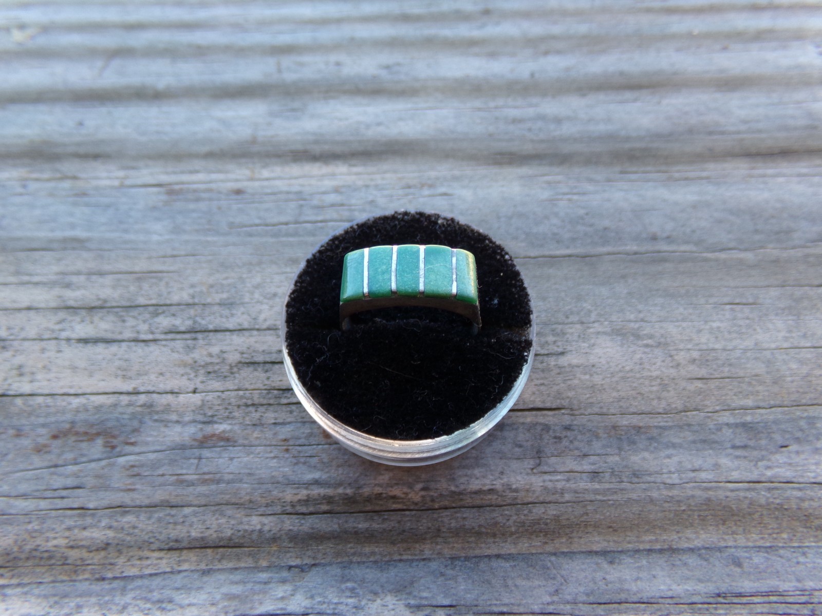 Vintage Green Stones 925 Sterling Silver  Ring Sz 7.25 Handmade