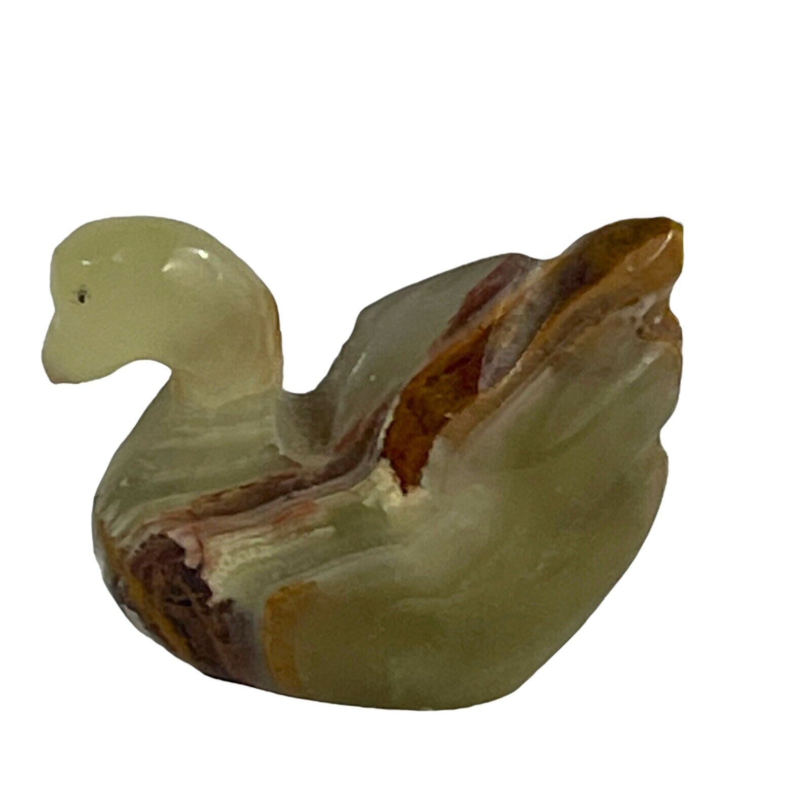 Vintage Carved Swan 2” Tall Hand Trinket Miniature Figurine Green Onyx  READ