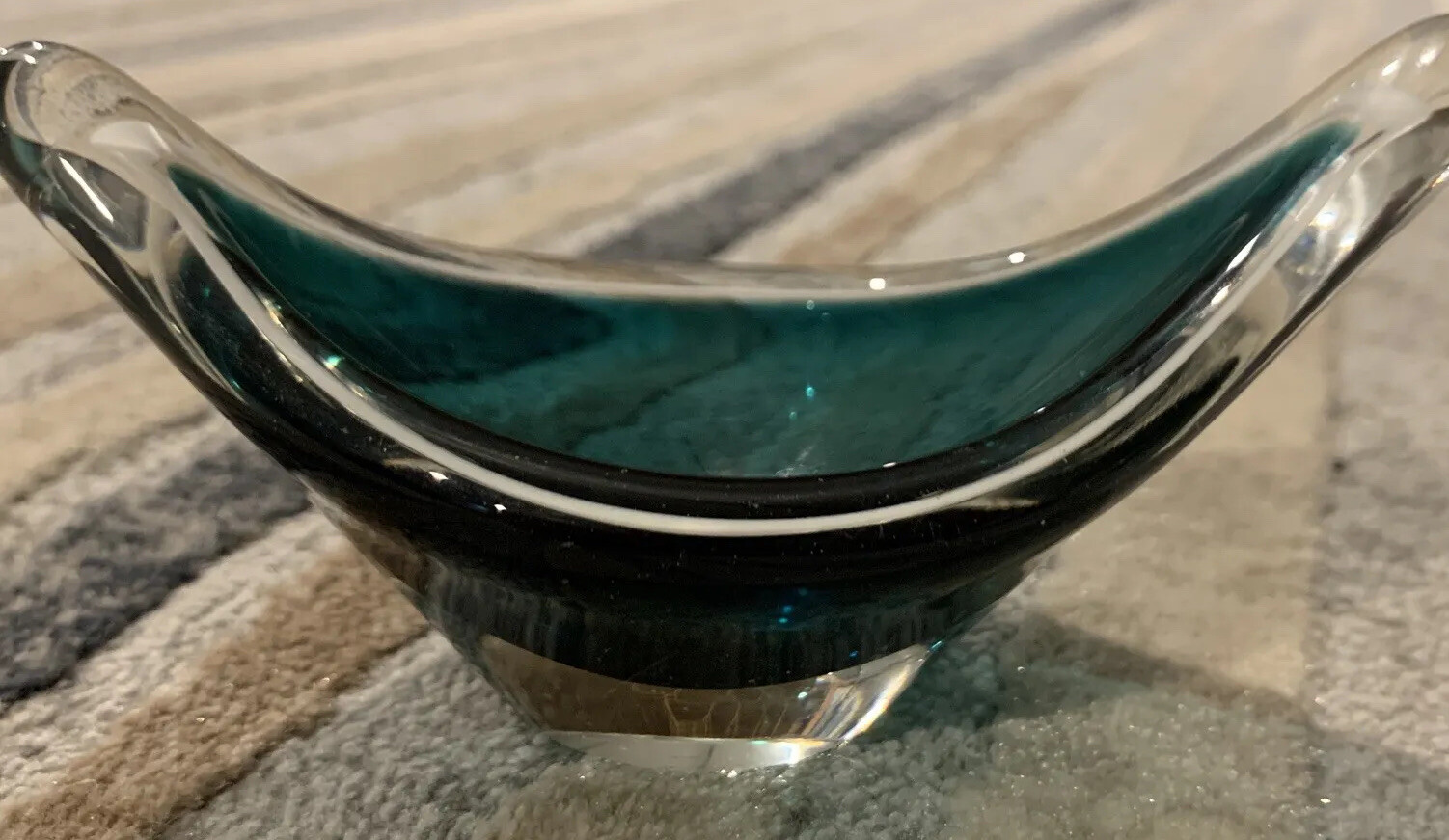 Flygsfors~Paul Kedelv~MCM 50s Art Glass Dish~Vase Coquille Green~Signed~Sweden