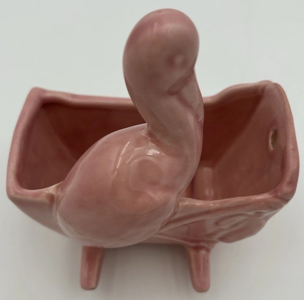 Haeger Pink Stork Cradle Baby Nursery Planter Wall Pocket Vintage 1940s 4.5x5x6”