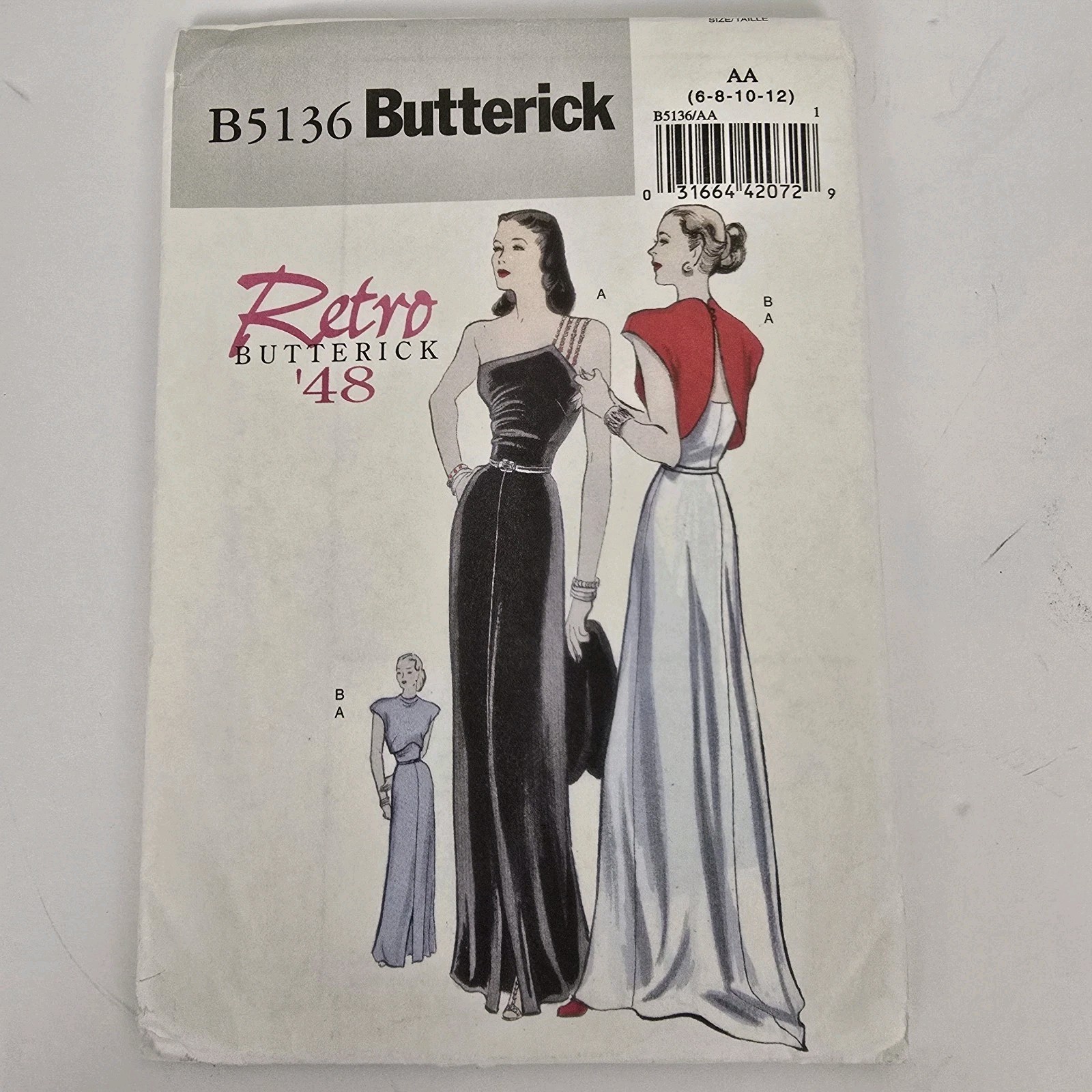 New Butterick Womens Retro 1948 Pattern, Evening Dress #B5136 Sz 6-12 Uncut New Butterick Womens Retro 1948 Pattern, Evening Dress #B5136 Sz 6-12 Uncut