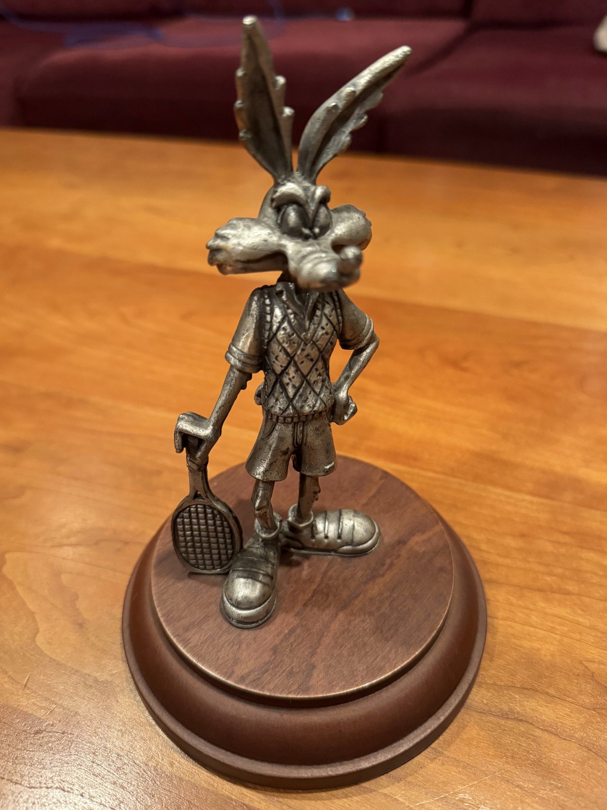 Vintage Looney Tunes Wile E Coyote Tennis Player Pewter Figurine - Pristine