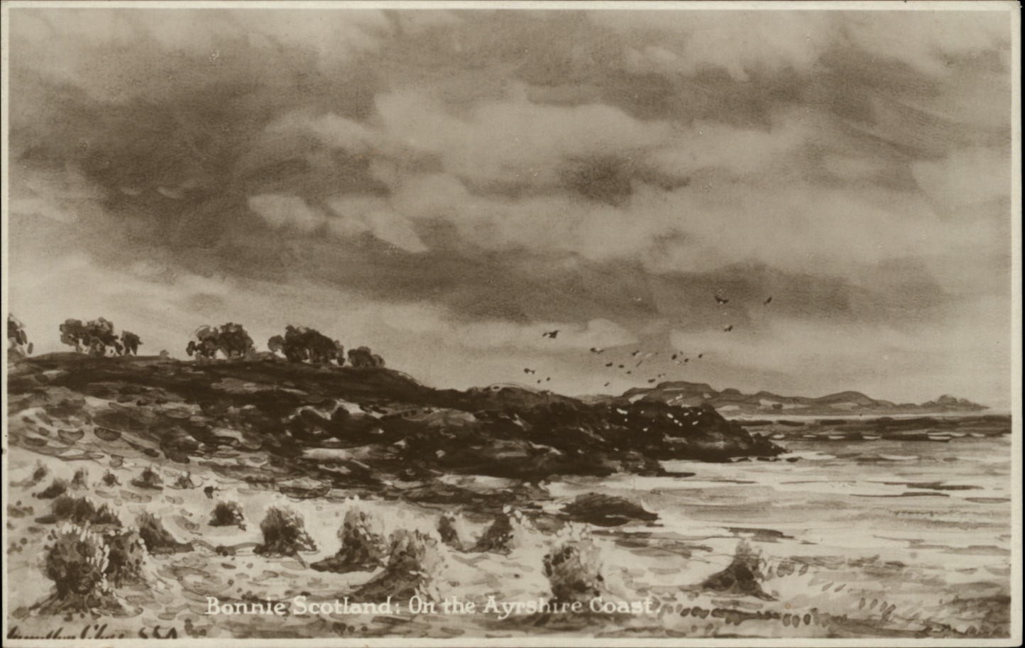 RPPC Bonnie Scotland Ayrshire Coast Jonathan Elder Art vintage postcard v263