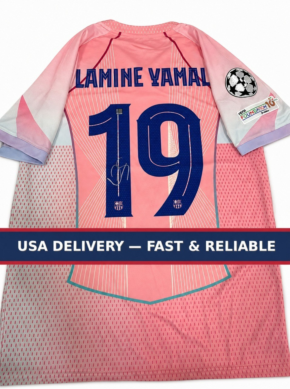 Lamine Yamal FC Barcelona #19 Signed Autographed Home Jersey COA