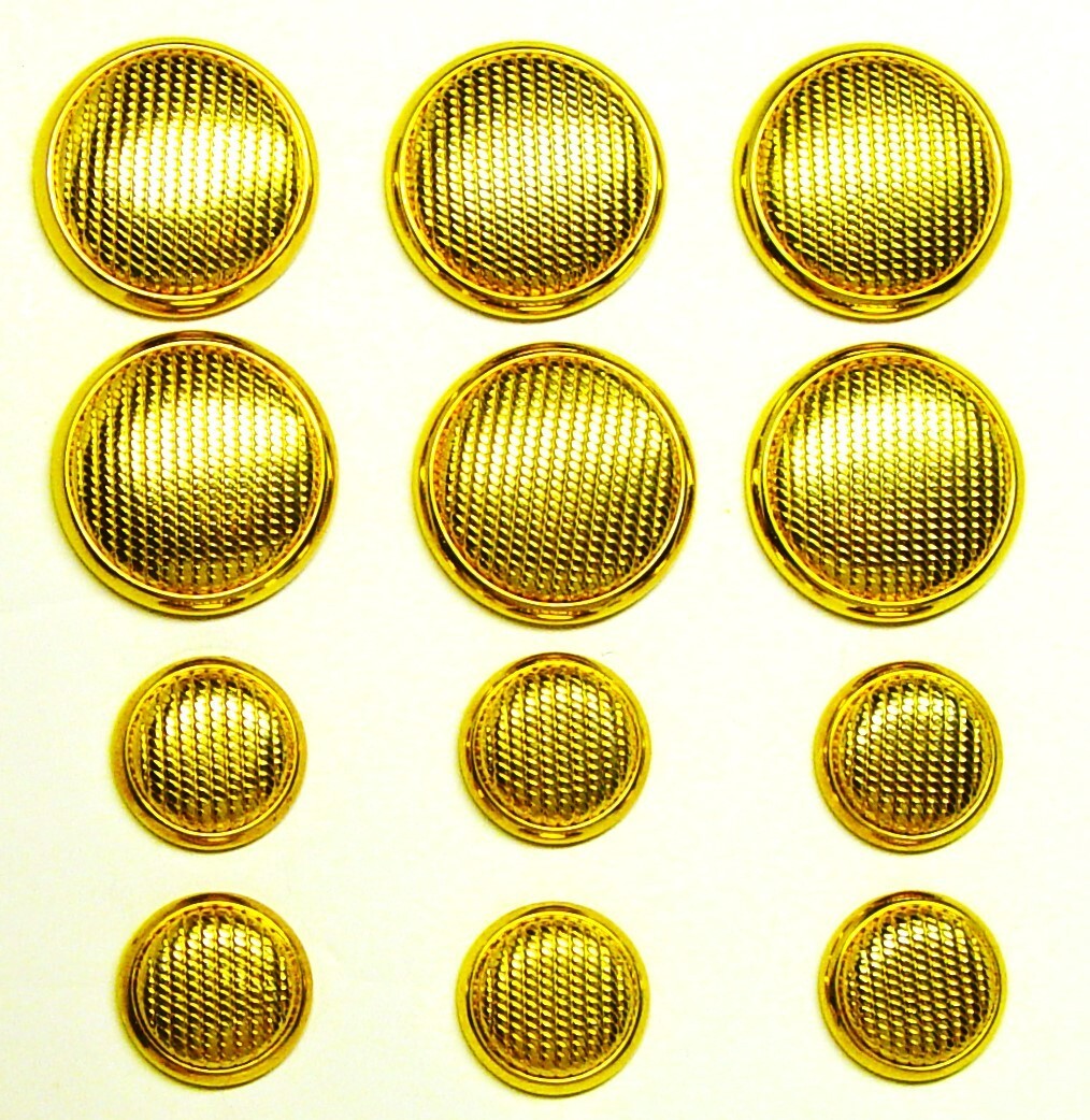 UNKNOWN BRAND REPLACEMENT BUTTON 12 Gold Tone SHINY metal buttons Good Used Cond