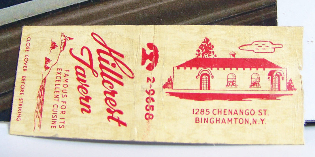 Rare Vintage Matchbook Cover K1 Binghamton New York Hillcrest Tavern Famous Cuis