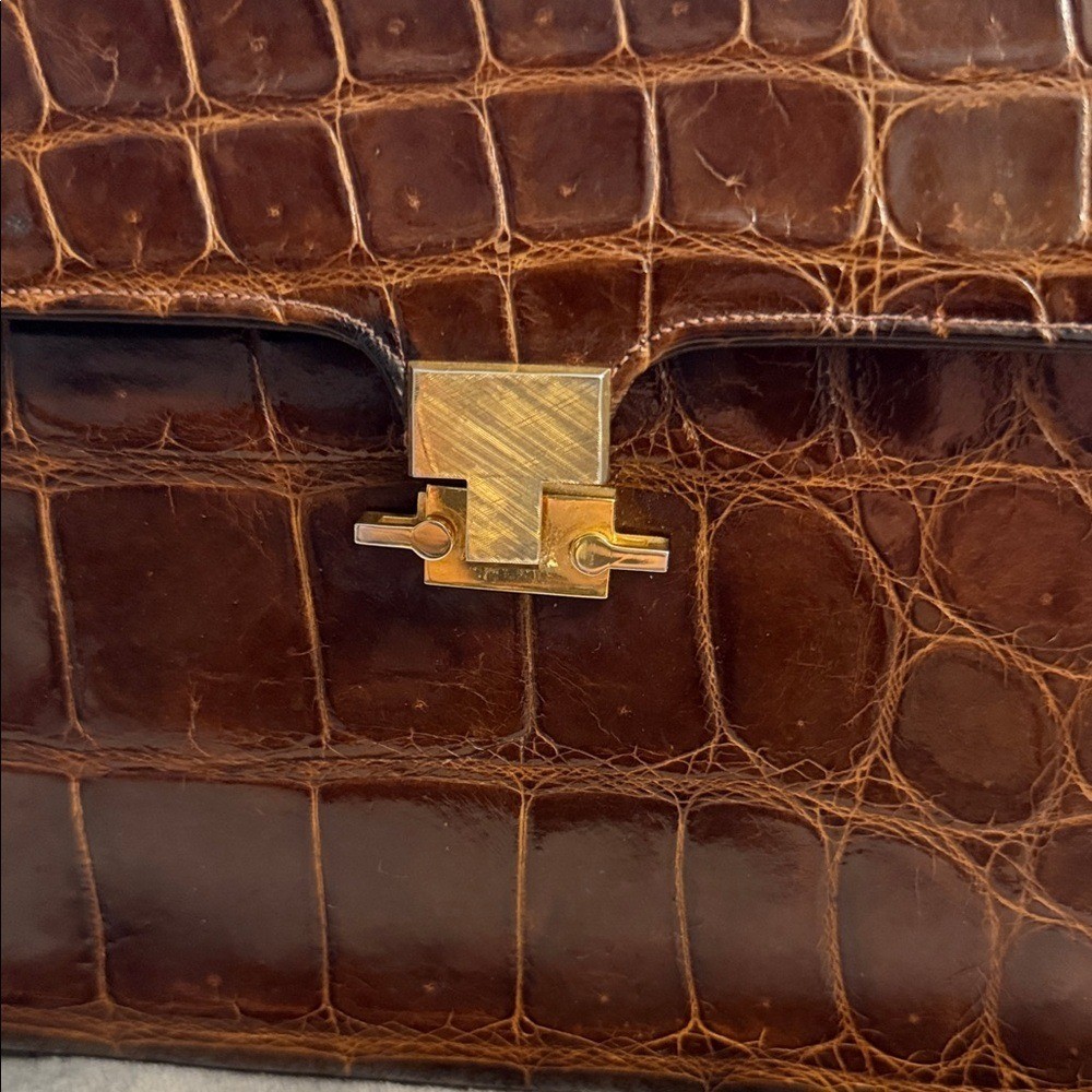 Sterling Vintage ALLIGATOR KELLY BAG with Gold Hardware and leather lining