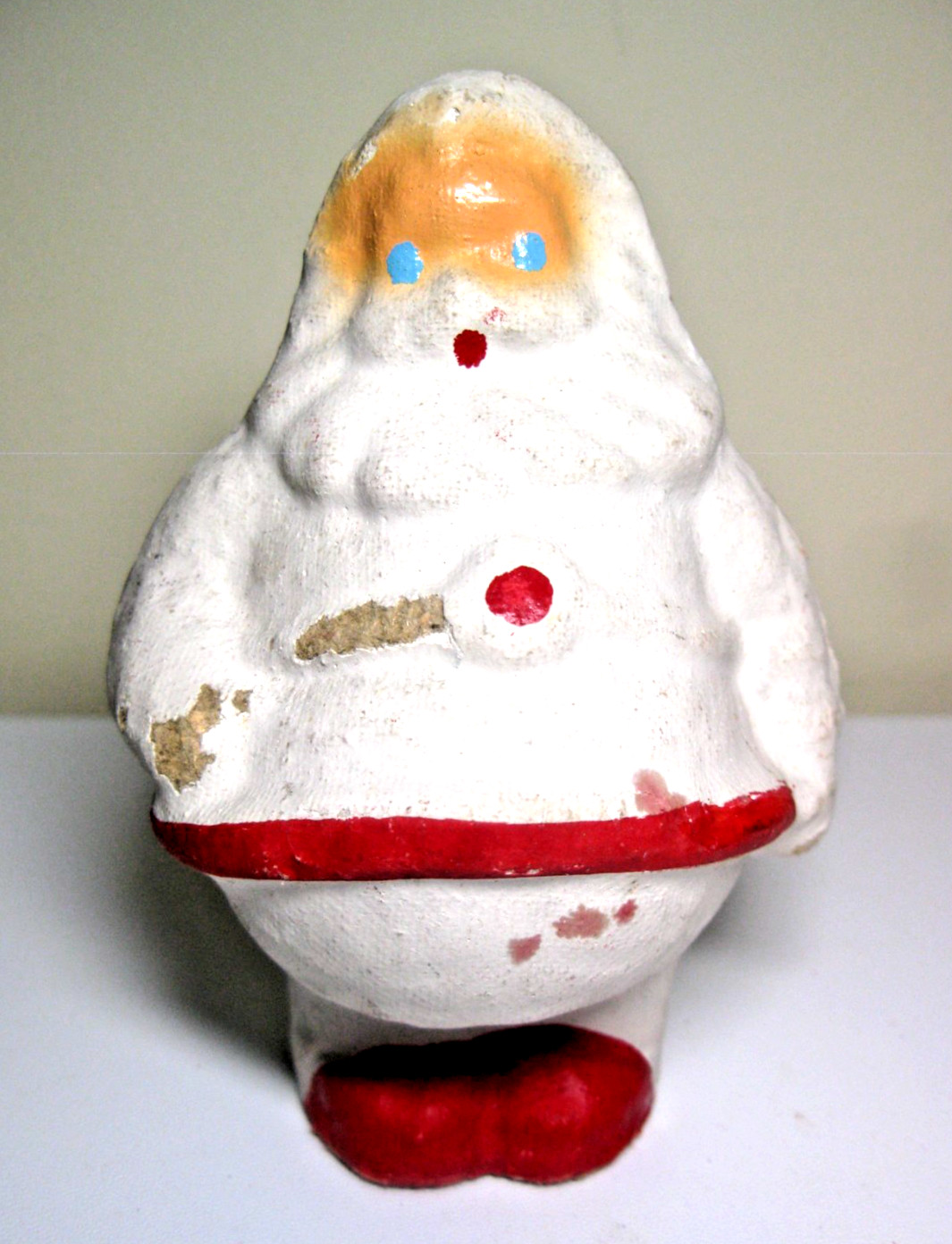 Vintage 1930/40's Santa Paper Mache Candy Container White W/Red 4 1/2