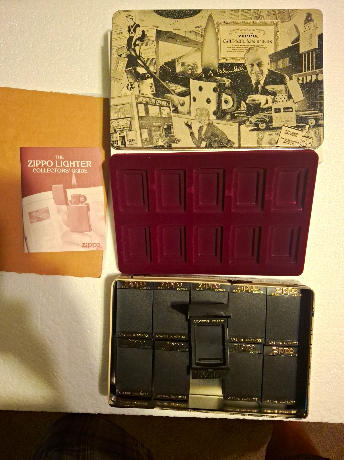 vintage Lighter Collector Display Tin Case w/ 10 Boxes complete set 
