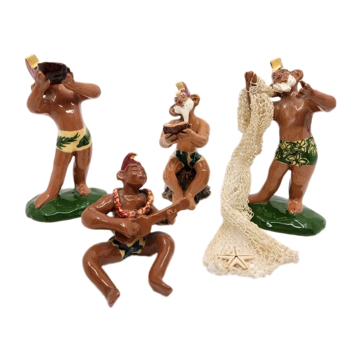 Vtg 1950\'s Julene Mechler Menehune Ceramic Figurine Collection Hawaii (Set of 4)