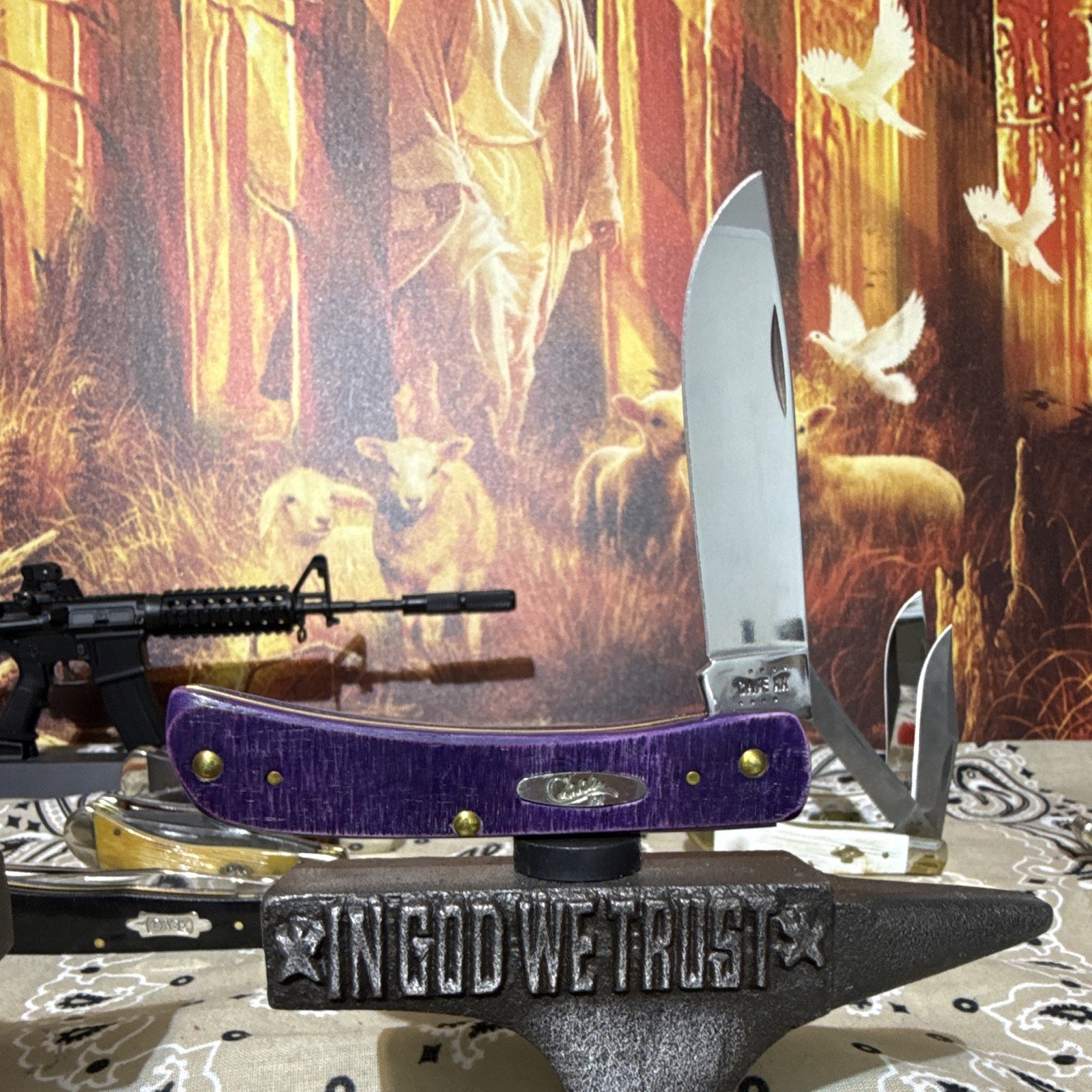 Case XX Woot Custom Purple Sawcut Jig Sod Buster Jr With Extra Cross Badge Case XX Woot Custom Purple Sawcut Jig Sod Buster Jr With Extra Cross Badge