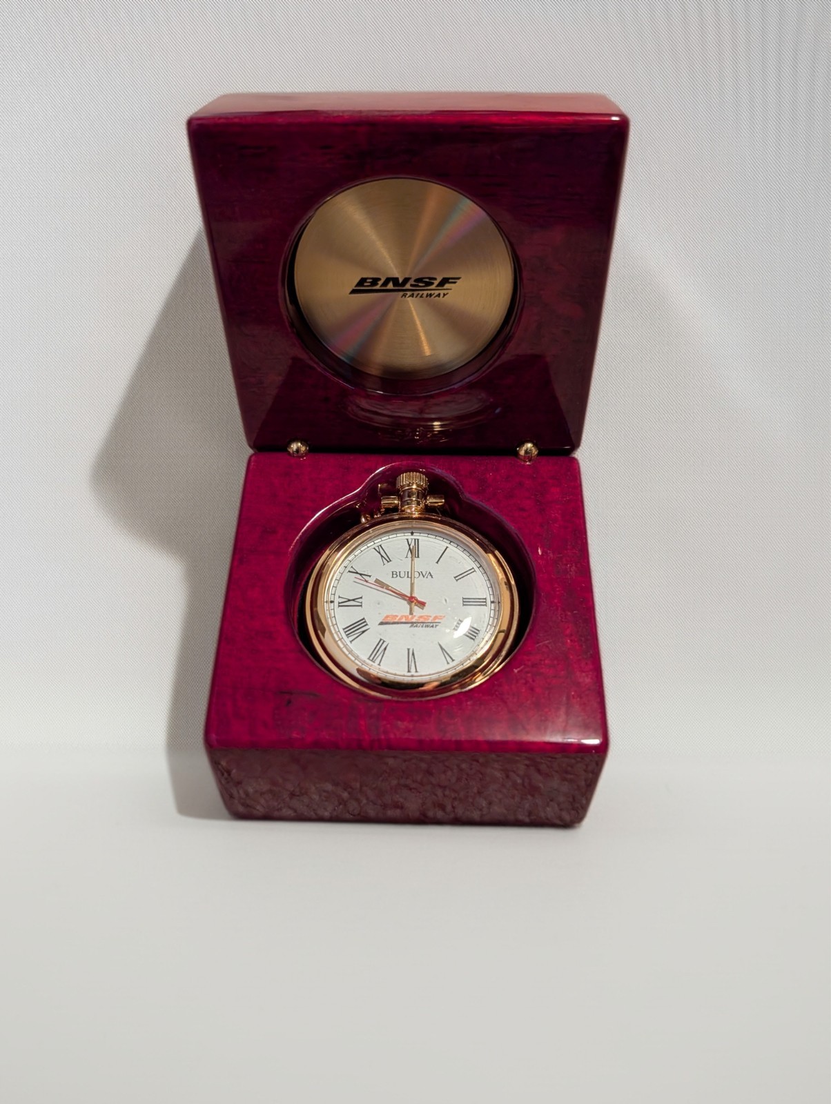 Bulova B2662 Ashton BNSF Railway Pocket Watch Desk Clock Mahogany Box Bulova B2662 Ashton BNSF Railway Pocket Watch Desk Clock Mahogany Box