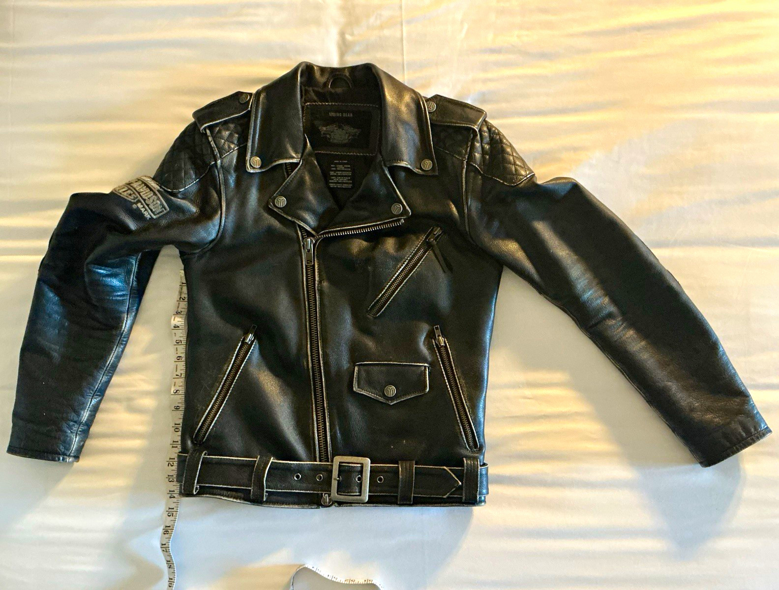 Harley-Davidson Riding Gear Black Leather Motorcycle Jacket w/ Quilted Sleeves