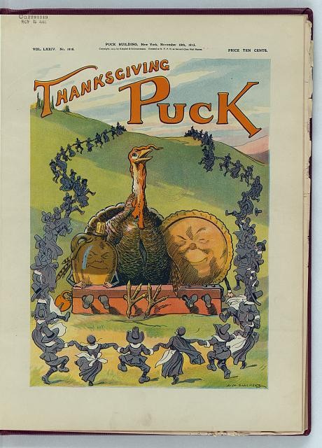 Thanksgiving Puck 1913 Glackens Turkey Alcohol Pilgrims Dancing Magazine Cover