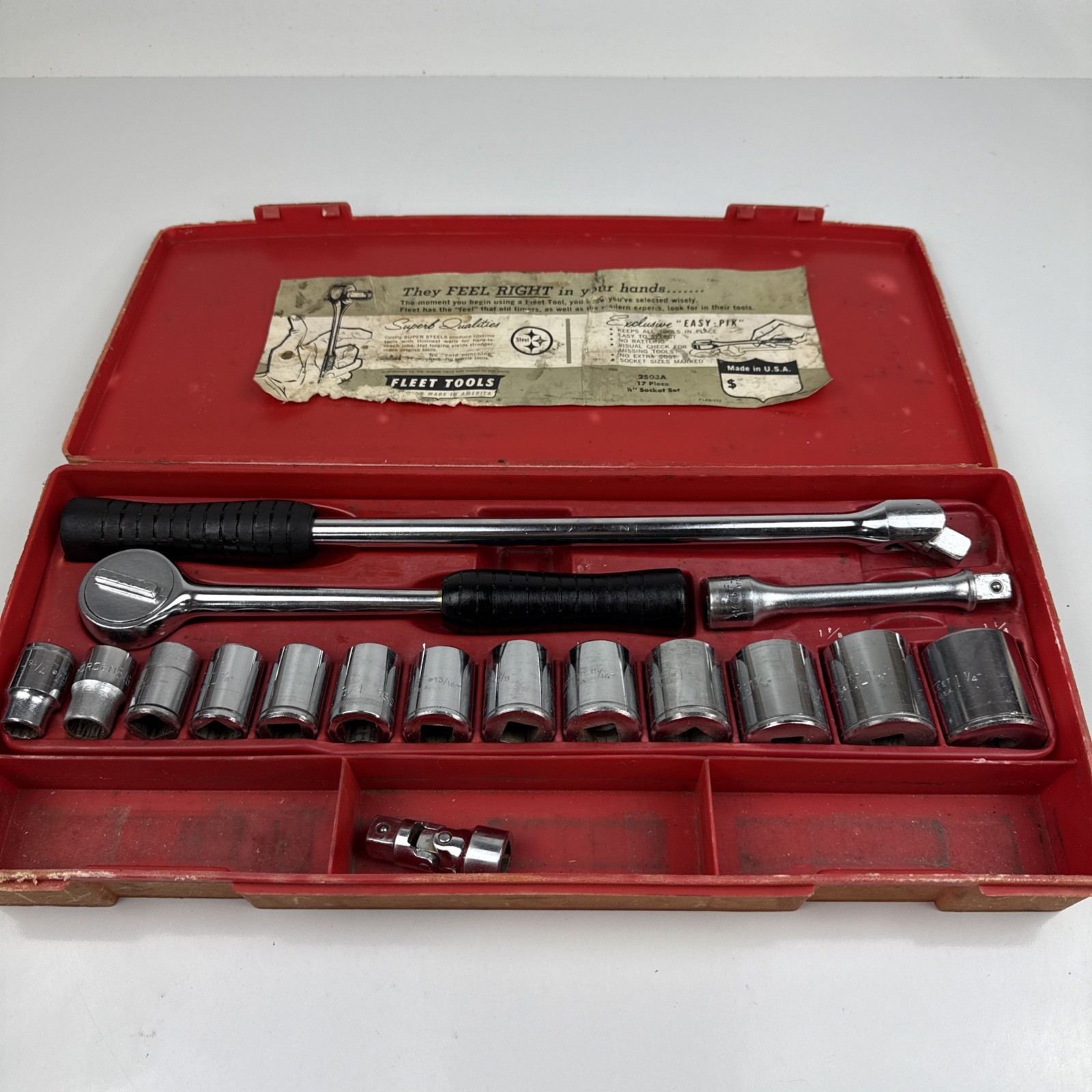 Fleet Tools No 2503A 1/2” Drive Socket Set w/Case 1/2” Thorsen 3/4 Easco 17pc