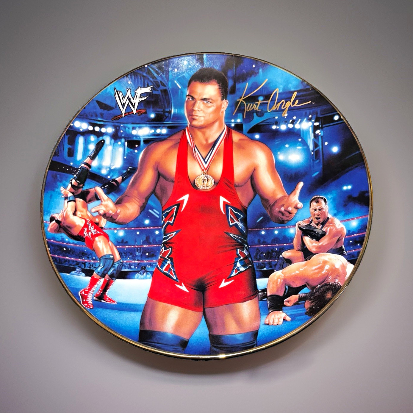 WWF Danbury Mint Kurt Angle Collector Plate 2002 Superstars of WWE Limited Ed