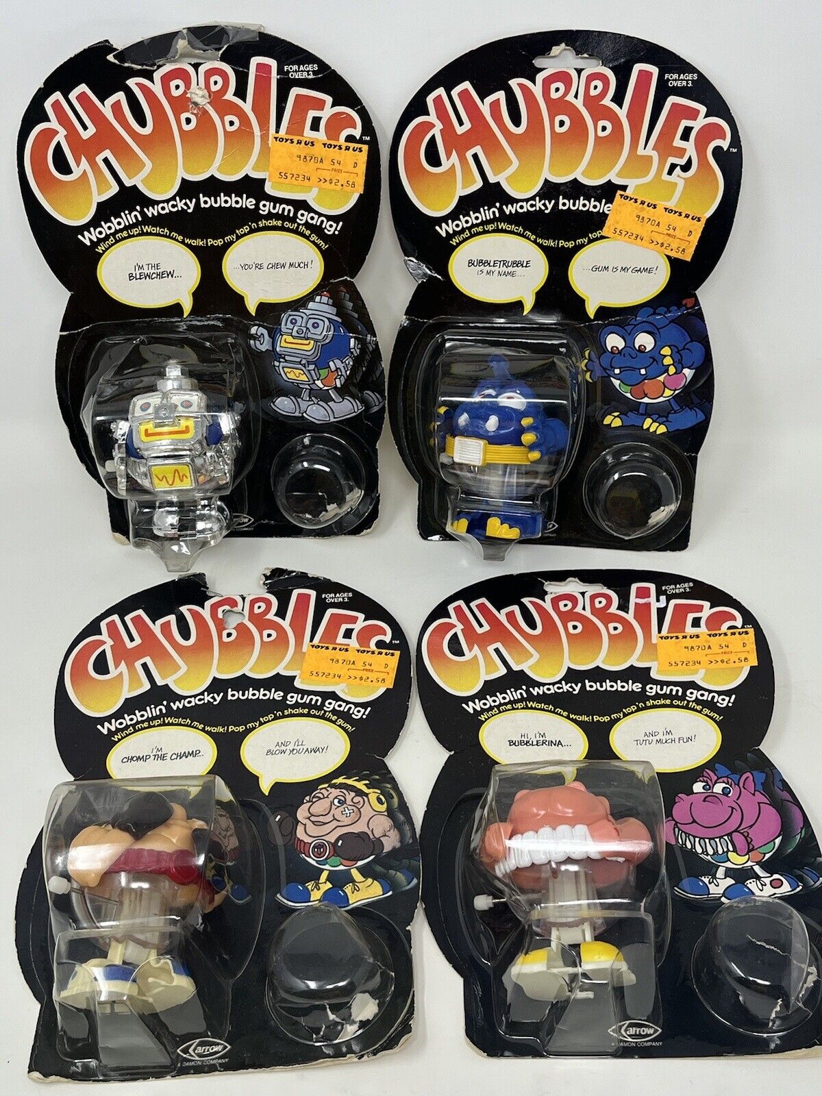 Vintage 1980s Bubble Gum Rack Toy, Chubbles Wobbling Wacky Bubble Gum Gang, Set