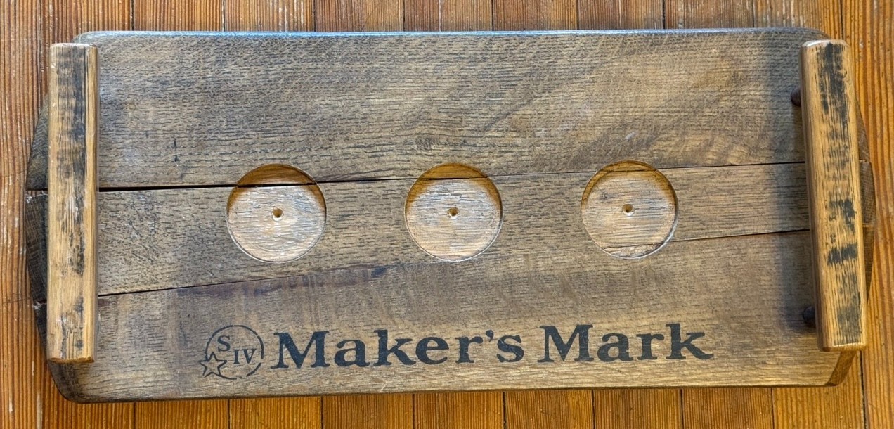 MAKER'S MARK Genuine WHISKEY BARREL Drink TRAY w HANDLES rare Distillery 9 x 21 MAKER'S MARK Genuine WHISKEY BARREL Drink TRAY w HANDLES rare Distillery 9 x 21
