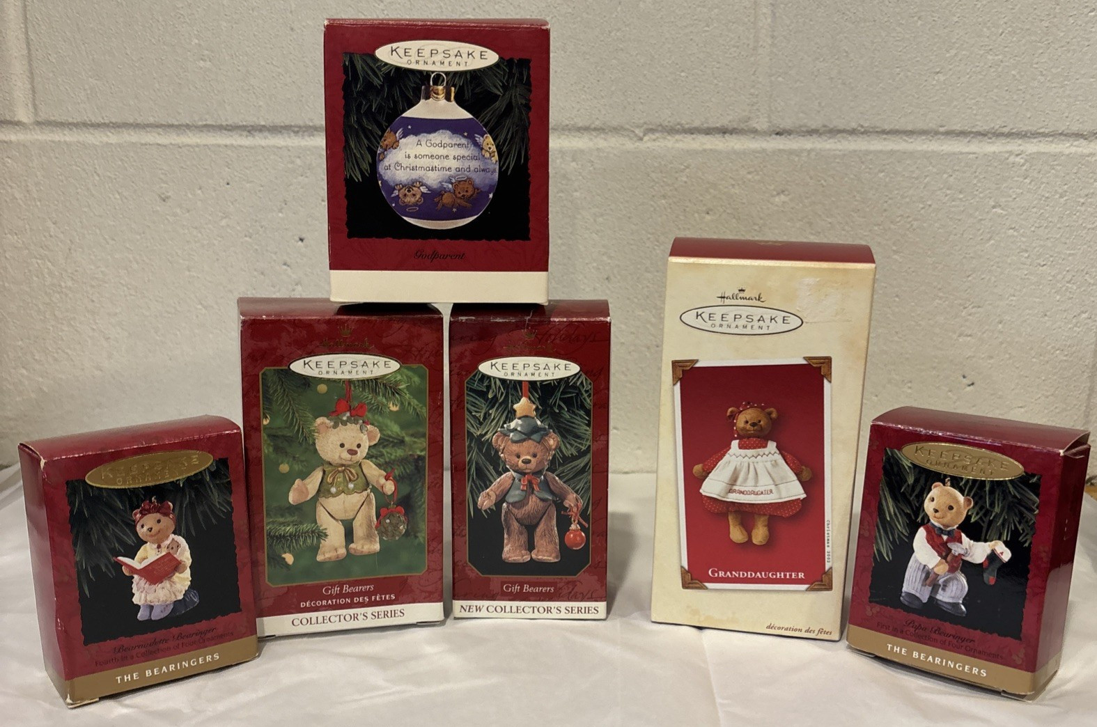 Vintage Hallmark Lot Of 6 Bear Themed Christmas Ornaments Boxed