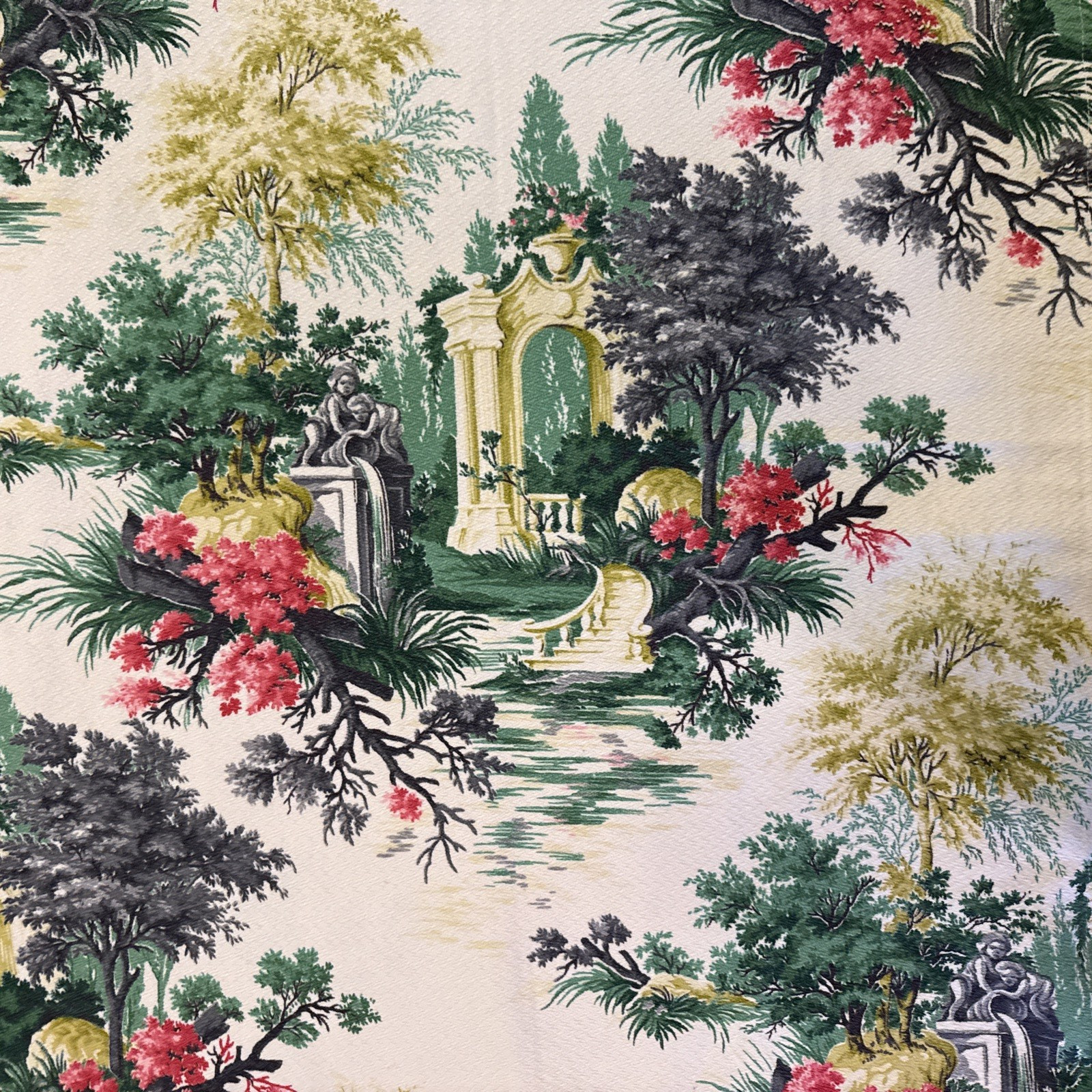 Vintage 1940s Spectrum Barkcloth Fabric Mansion Cherubs Portal Hollywood Regency