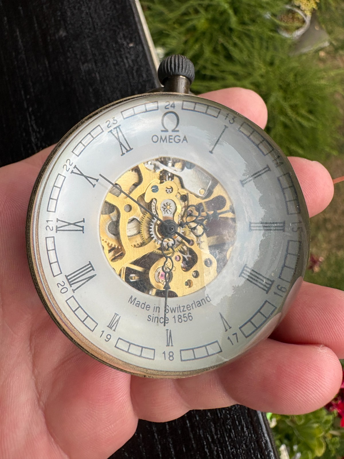 Vintage OMEGA Marked Magnifying Desk Clock Skeleton Mechanical
