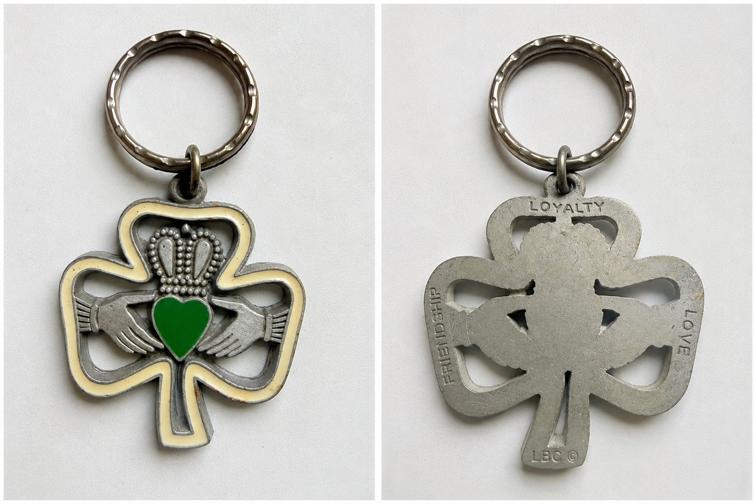 Vintage Emmet Irish Clover Claddagh Celtic Good Luck Enamel Keychain