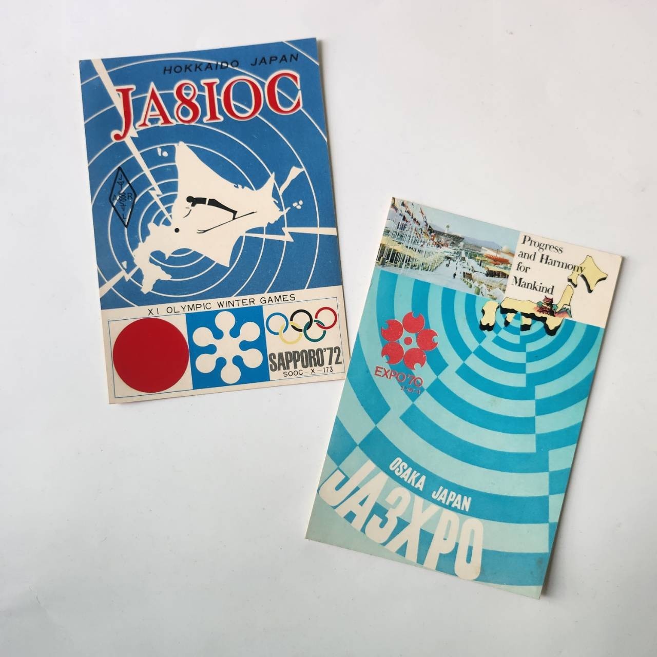 Vintage Japan QSL Card Lot 2x Sapporo 72 Winter Olympics JA8IOC & Expo 70 JA3XPO