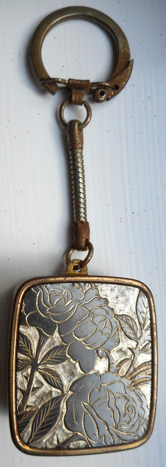 Vintage Clover Sankyo Key Chain Floral Music Box Miniature Etched Japan Works Vintage Clover Sankyo Key Chain Floral Music Box Miniature Etched Japan Works