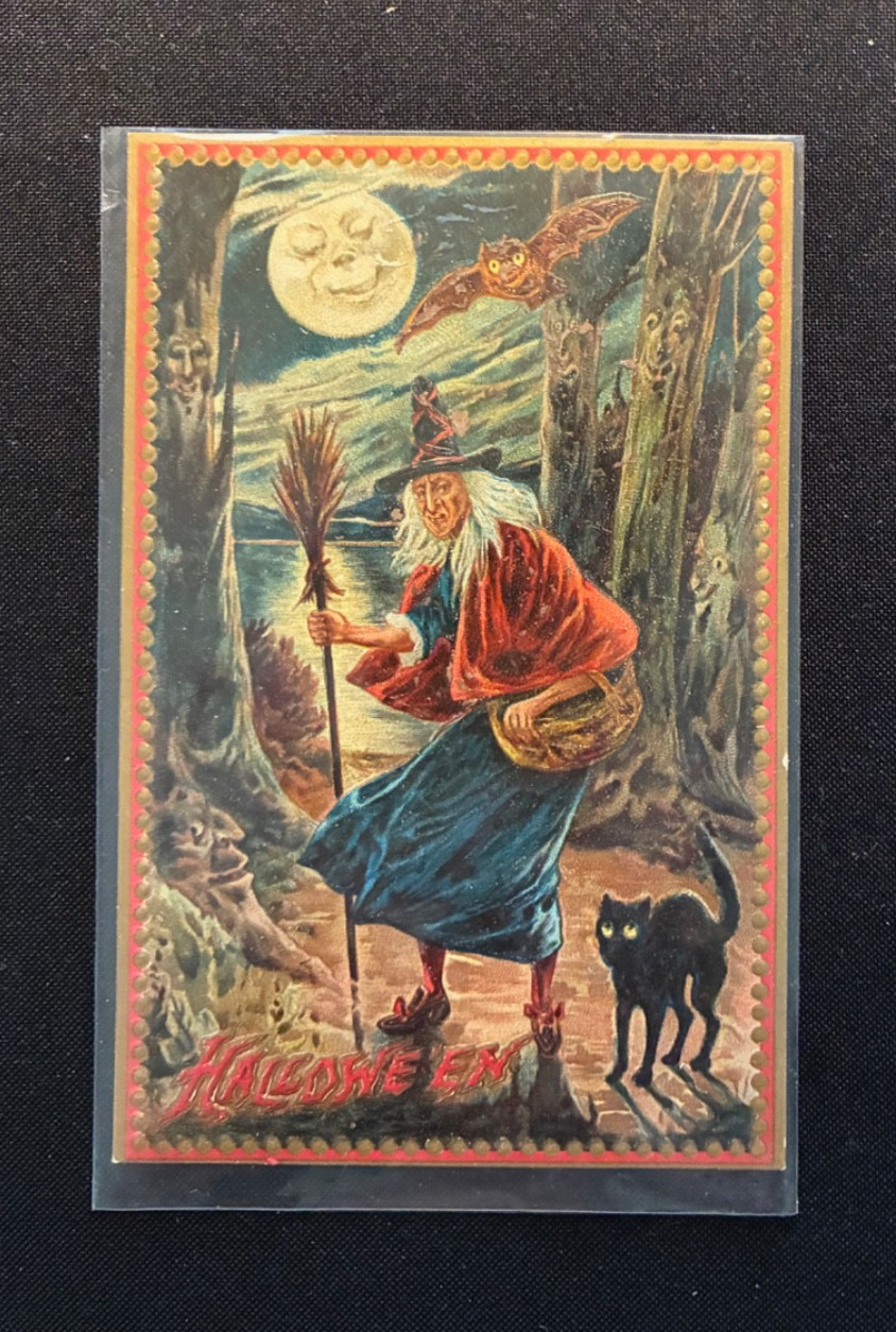 Halloween, Tuck Published, Witch In Woods, Black Cat, Owl, Full Moon, PC U30236 Halloween, Tuck Published, Witch In Woods, Black Cat, Owl, Full Moon, PC U30236
