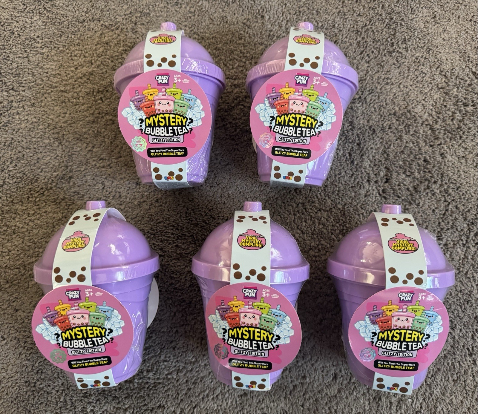Crazy Fun Mystery Bubble Tea Glitzy Edition Blind Boba Squishy LOT OF 5 NEW RMS