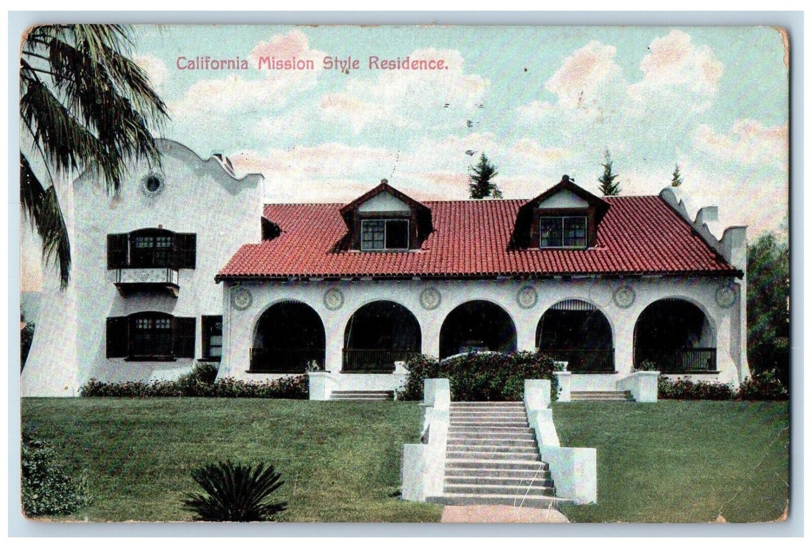 1908 Los Angeles California CA, Home Mission Style Residence Entrance Postcard