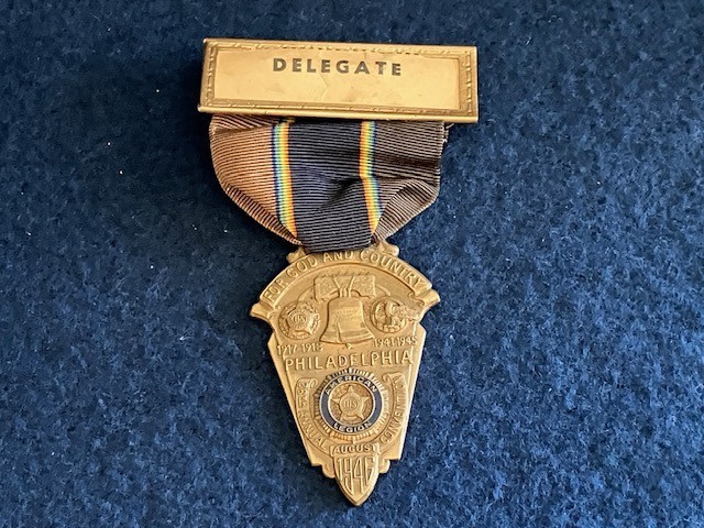 American Legion Antique Pin Back Ribbon With Metal 1946