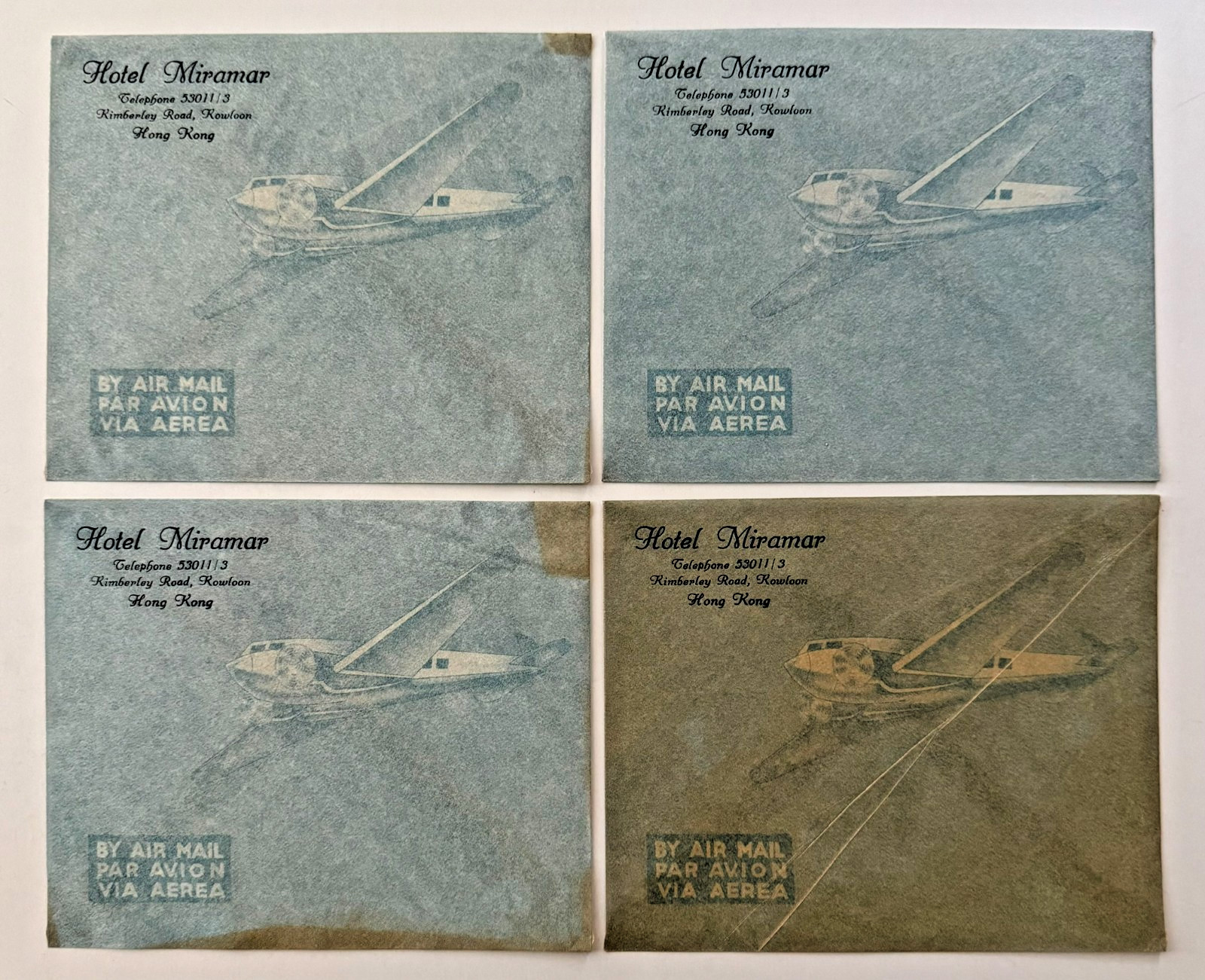 VINTAGE 1950s Hotel Miramar Kowloon Hong Kong ENVELOPES Douglas DC-3 Airplane