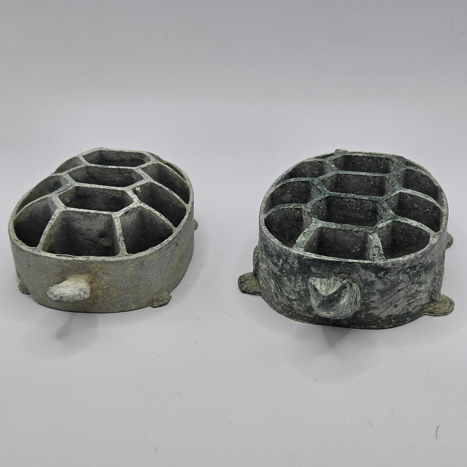 Vintage Japanese Metal Turtle Flower Frog Ikebana Kenzan Floral Cast Lot of 2