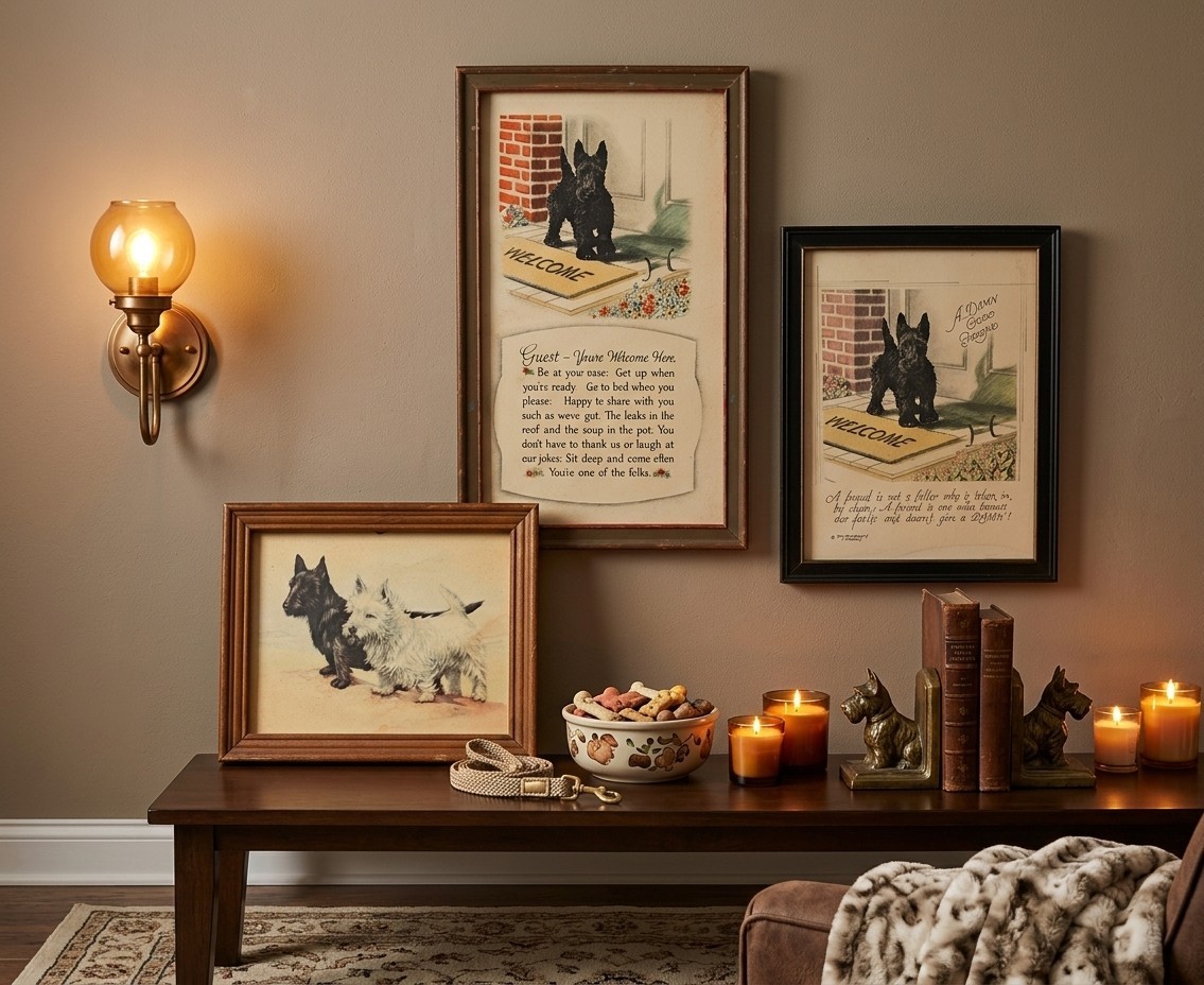 3 Vintage 1930s Scottie Dog Framed Prints