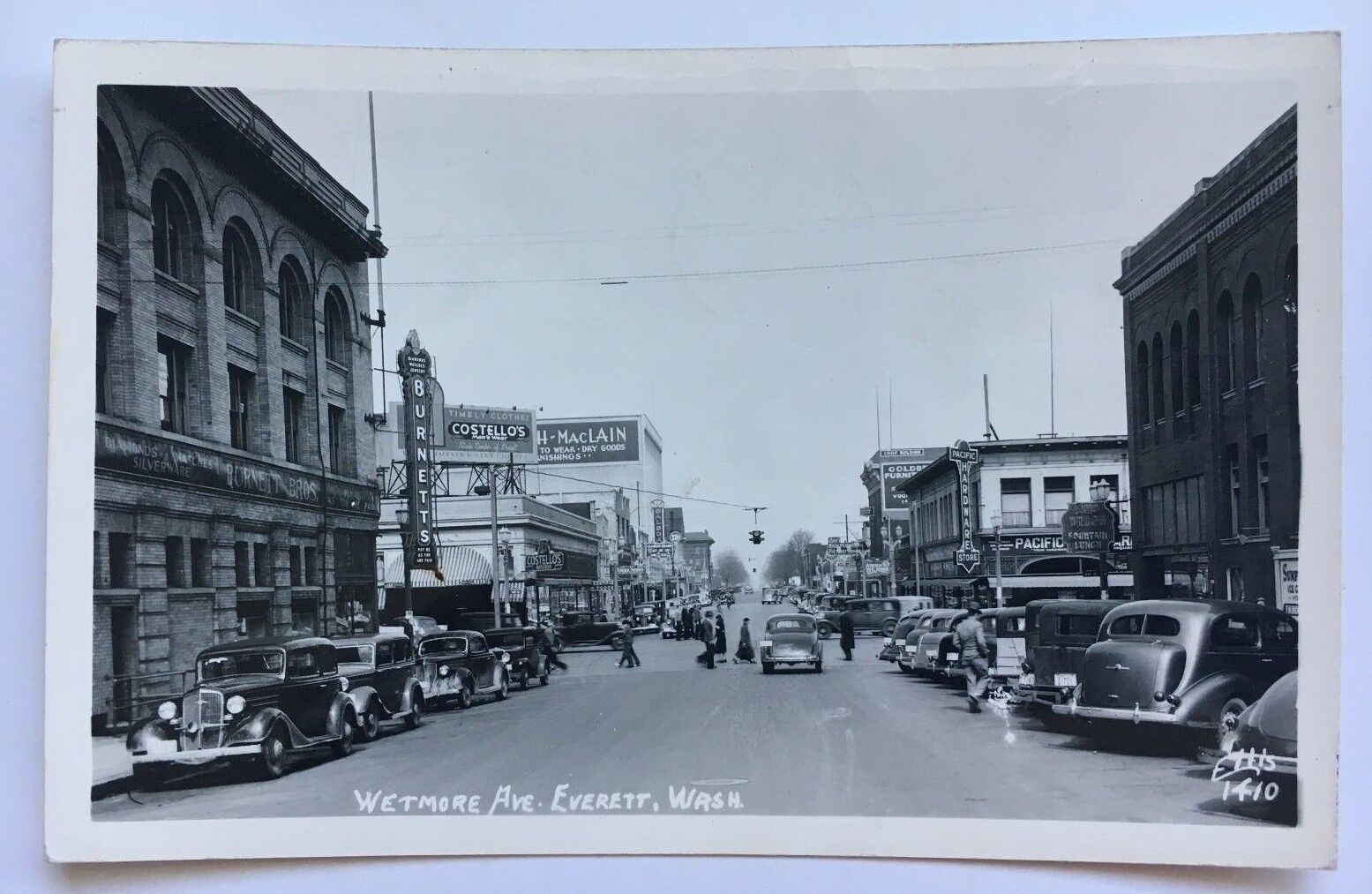 1948 WA Real Photo Postcard RPPC Everett Washington Wetmore Ave cars Ellis 1410 