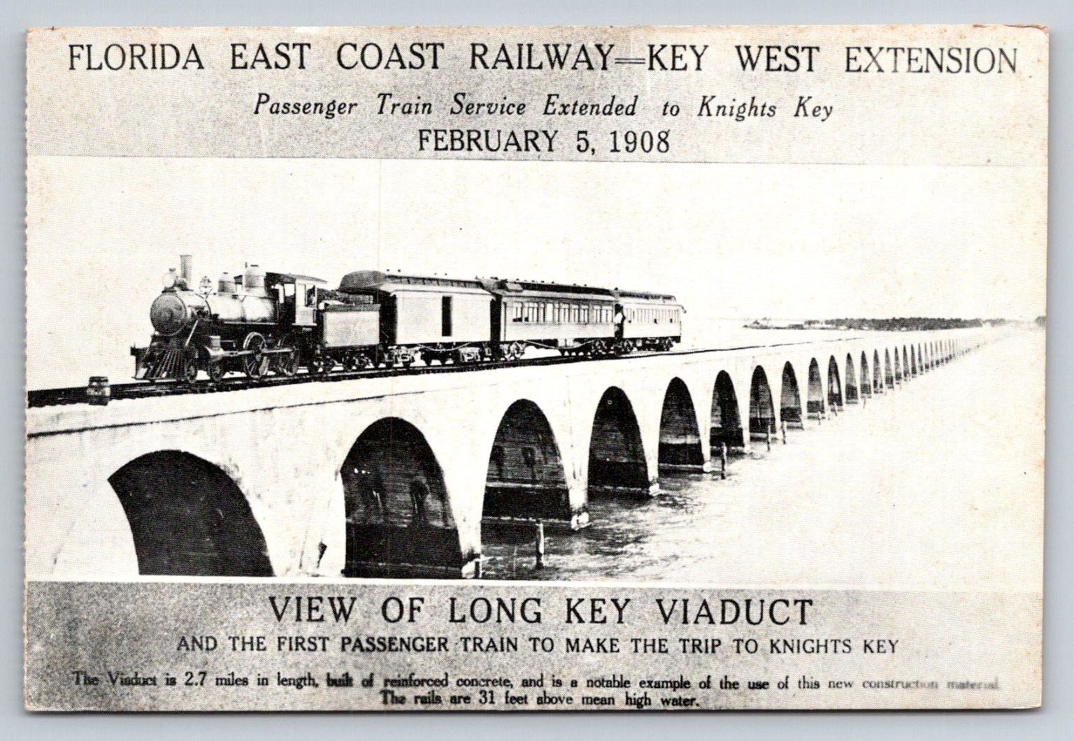 1908 Florida East Coast Railway Long Key Viaduct Train Postcard