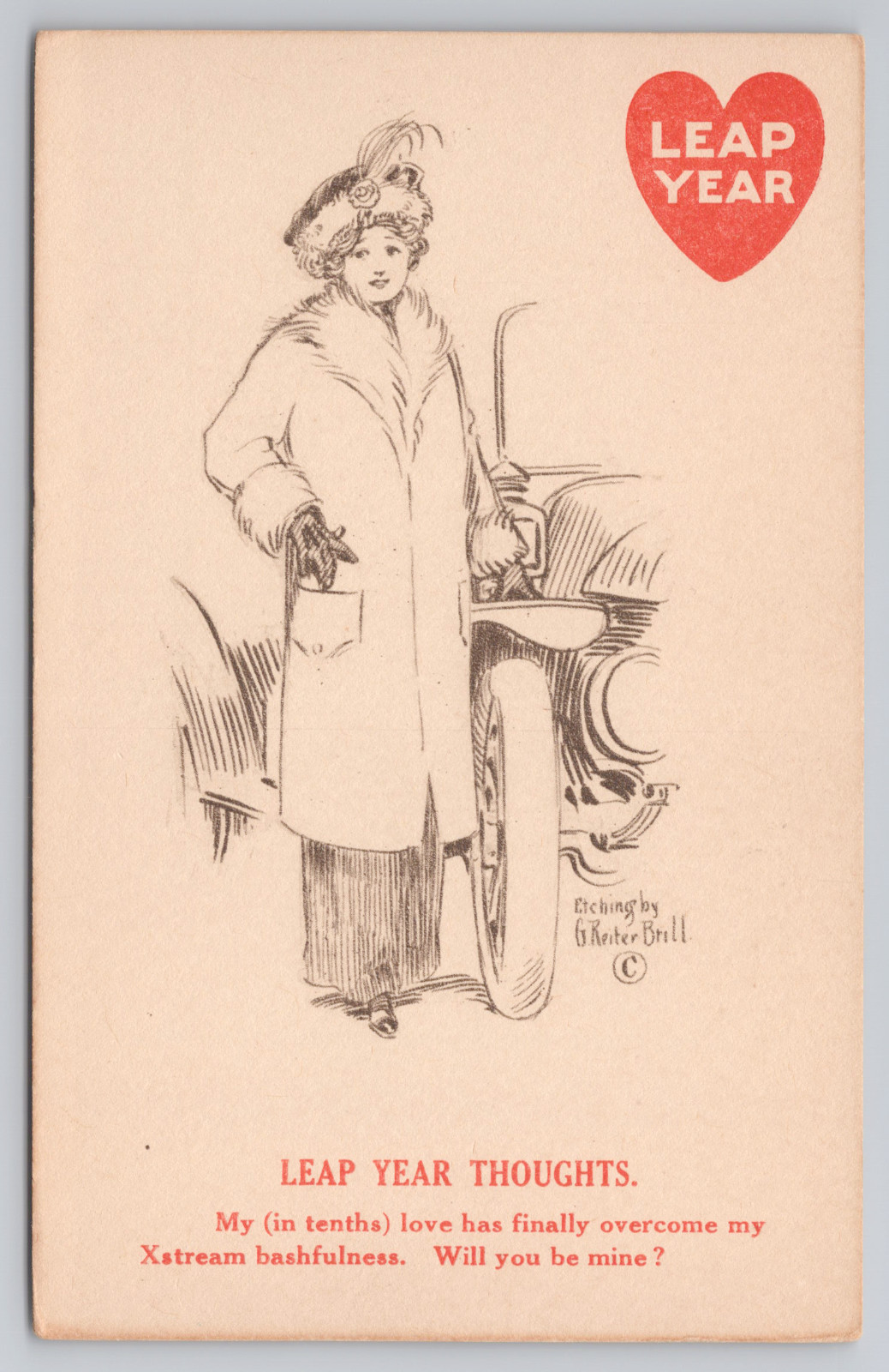 1911 Leap Year Postcard Etching by G. Rexer Brill Automobile Humor H.M. Rose Val 1911 Leap Year Postcard Etching by G. Rexer Brill Automobile Humor H.M. Rose Val