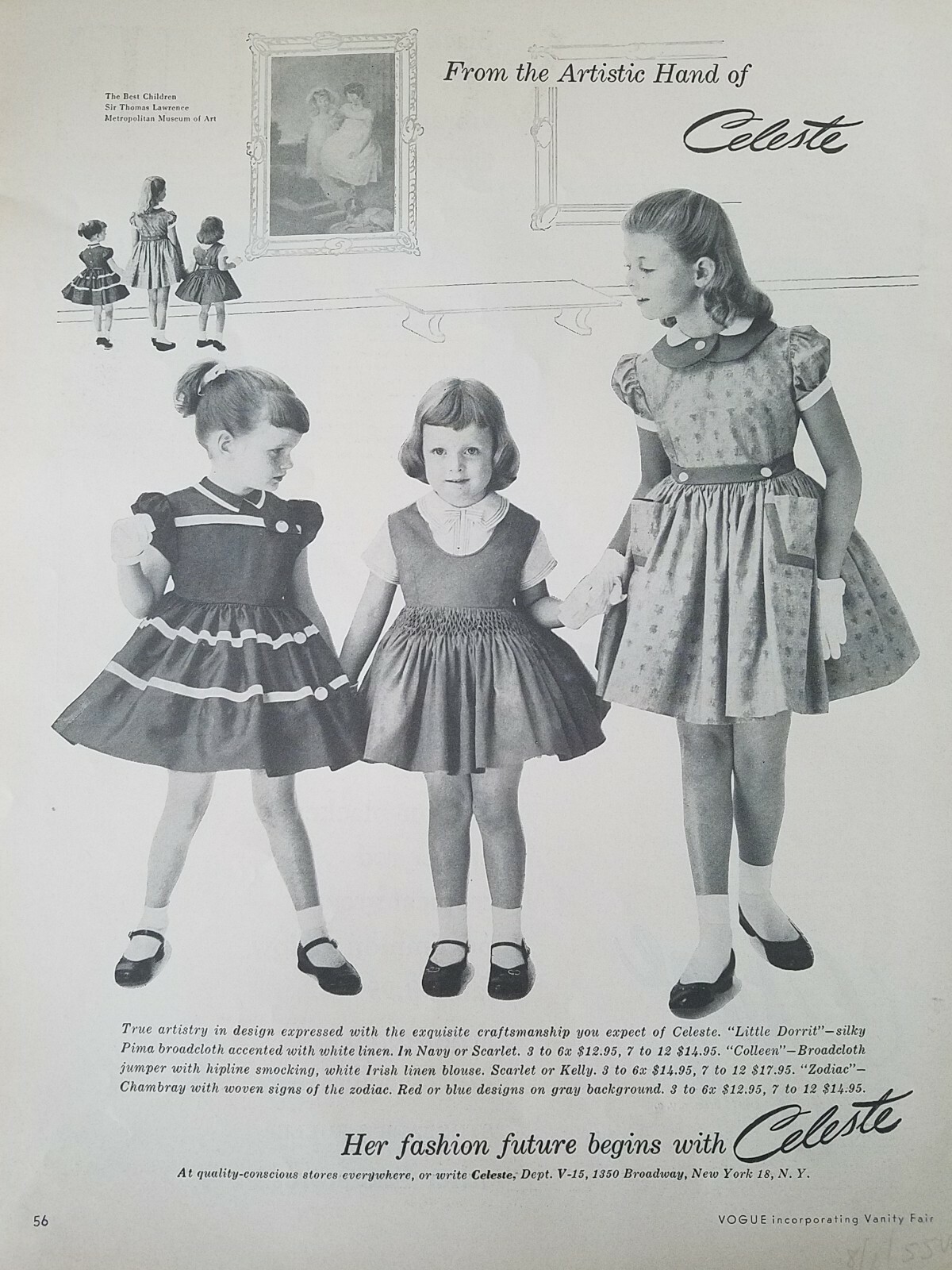 1955 Celeste  girls dresses little Dorrit Style vintage fashion ad